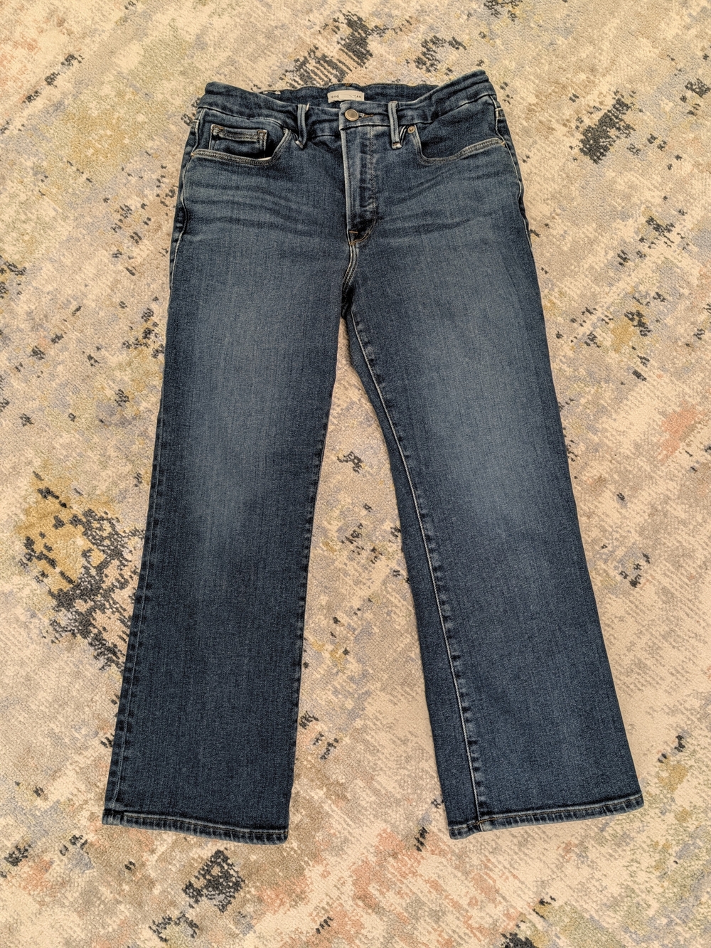 Good American Mid-Rise Straight Leg Crop Jeans - Dark Blue